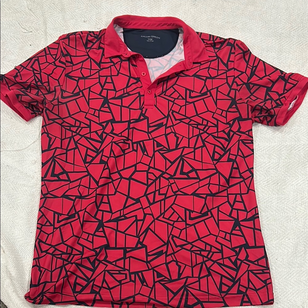 Red and Black Polo Shirt with Geometric Pattern